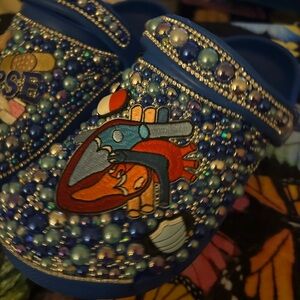 CROCS Blue Beaded Clogs with Heart Art